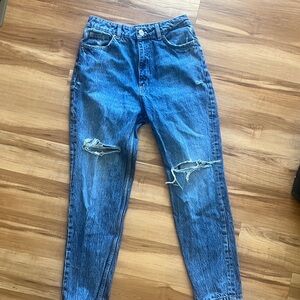 ZARA High Rise Straight Leg Jeans 38 Distressed